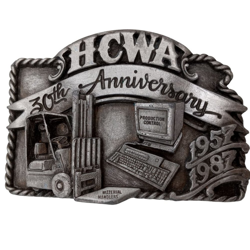 1987 Hesston Belt Buckle HCWA Material Handlers Forklift Computer Production